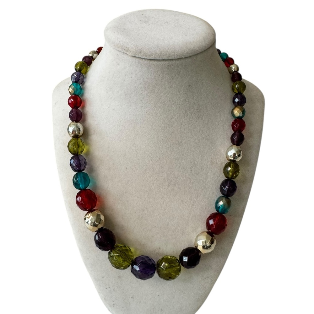 Multicolor Faceted Beaded Necklace With Extender Colorful Art Deco Pride Y2K